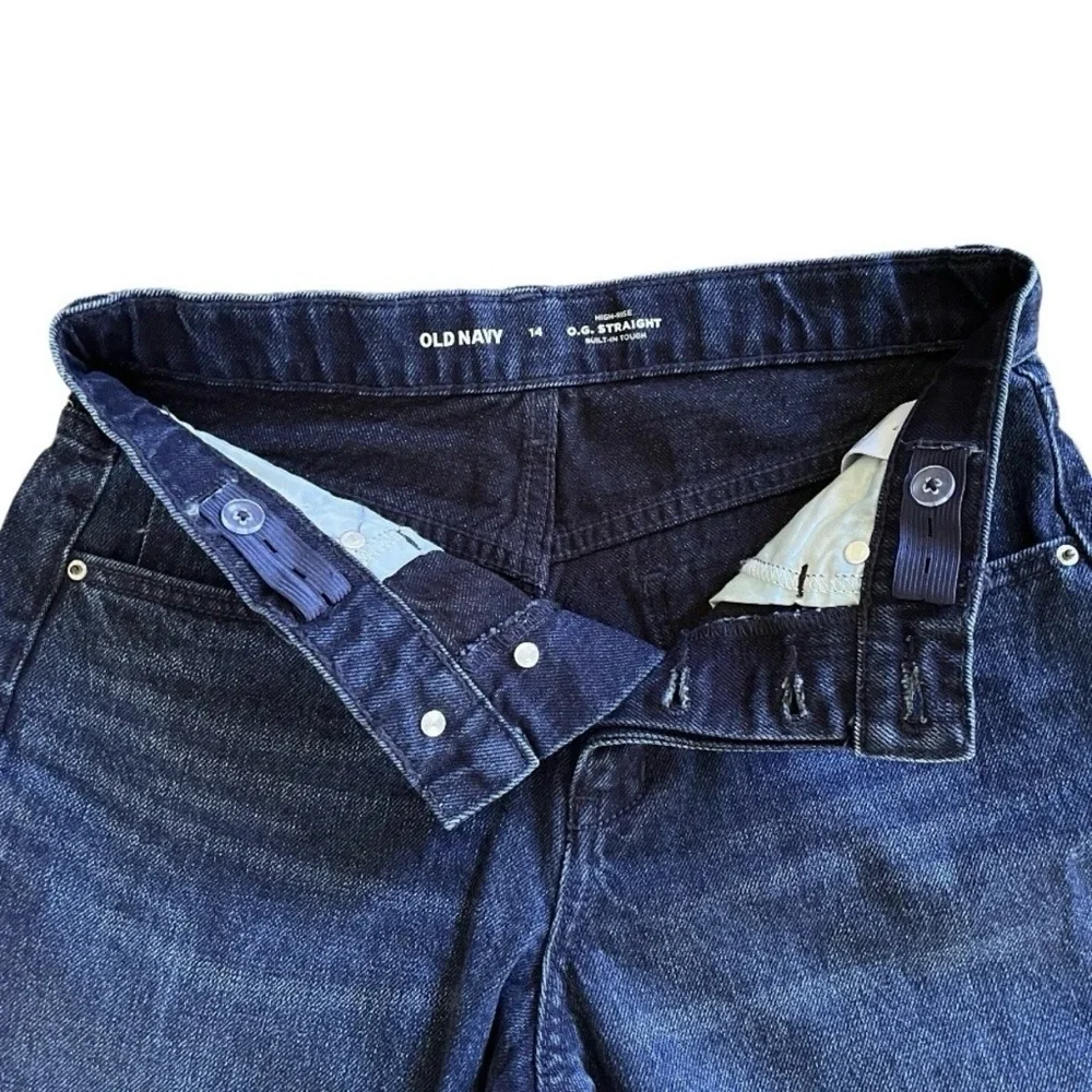 Old Navy Girls 14 OG Straight Jeans High Rise Dark Blue Adjustable Waist